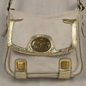 Rare Vintage Sharif 1980s White & Gold Leather Crossbody Bag Map Print Interior